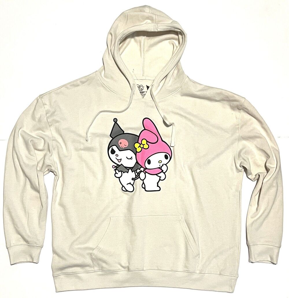 Kuromi My Melody Hoodie Sweatshirt Size L Sanrio Bioworld Unisex Ivory Cream